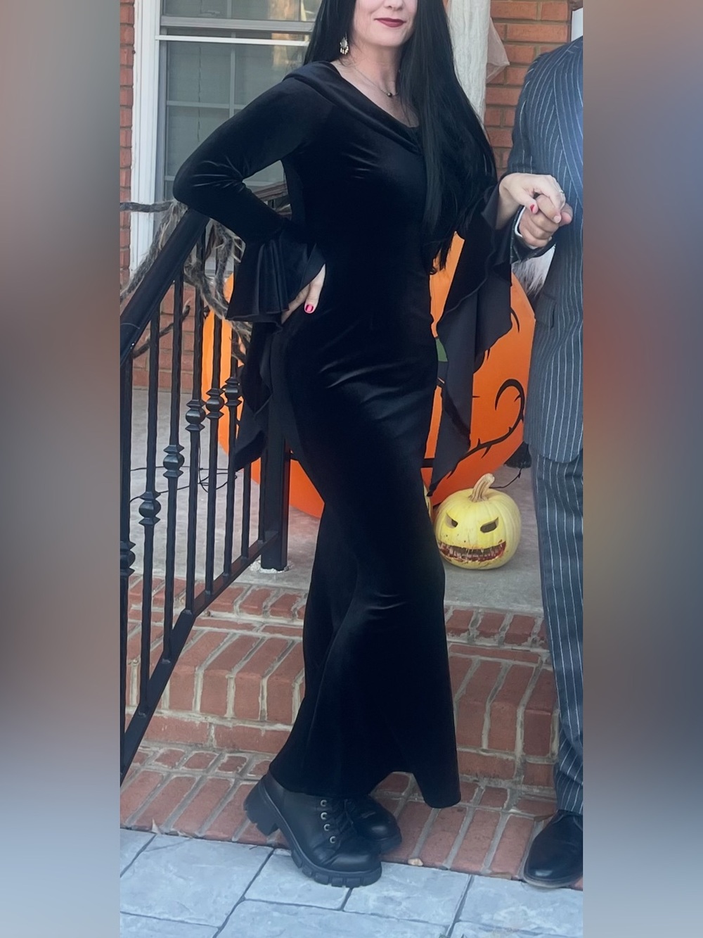 Gothic Maxi Dress Velvet Black Bell Sleeves Halloween Goth medium Witchy